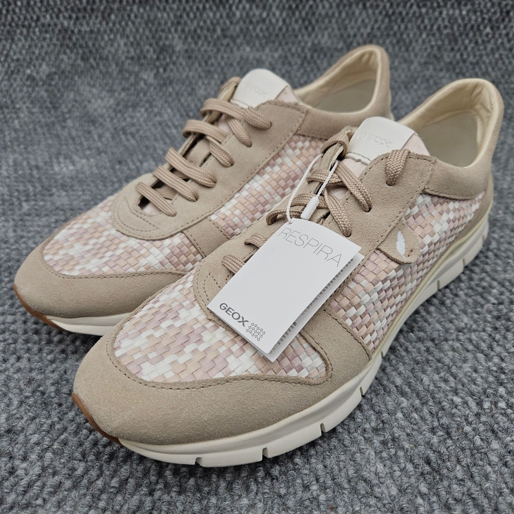 Geox D Sukie Womens 42 US 10.5 Beige Sneaker Woven Suede Breathable Walking Shoe